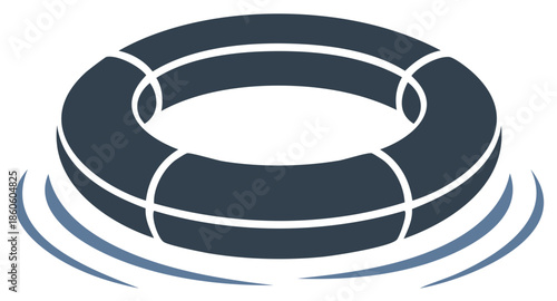 Lifebuoy in Water with White Outlines Vector Graphic Illustration