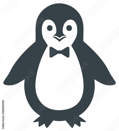 Adorable cartoon penguin wearing a formal bow tie, cute animal character icon