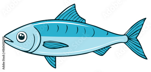 Stylized Blue Fish Illustration with Fins and Tail