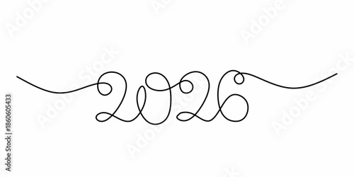 continuous line happy new year 2026.