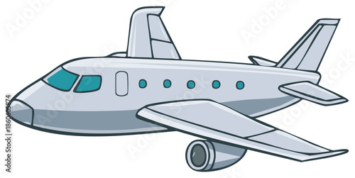 A gray passenger jet airplane flying in the sky cartoon style vector illustration