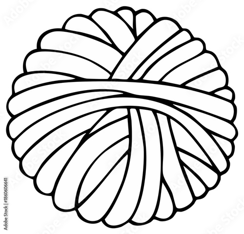 Cartoon Style Ball of Yarn Black Outline Design for Crafts and Hobbies