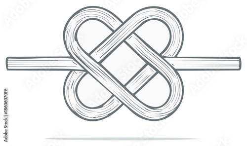 Vector sketch of a traditional square knot, a symbol of strength, unity, and secure commitment