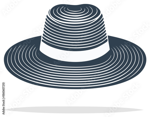 Striped Trilby Hat Illustration: Monochrome Style, Elegant Headwear Accessory with a Classy Design, Perfect for Fashion Illustrations