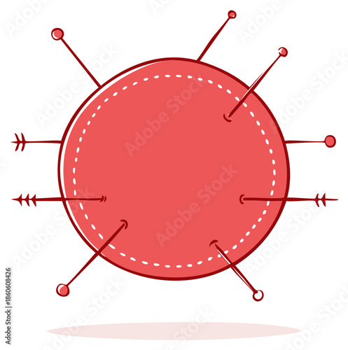 Round Pincushion with Sewing Needles Stick Out