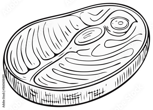 Line art illustration of a raw steak meat cut for cooking or meal preparation