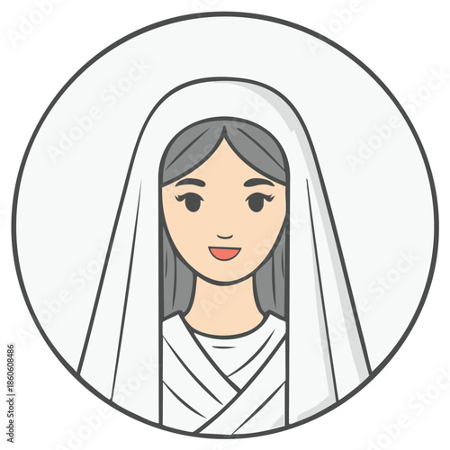 Stylized Illustration of a Woman in a White Veil and Tunic