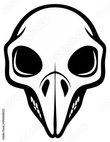 Abstract bird skull design in black and white, tattoo style