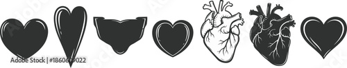 Various heart symbols and anatomy