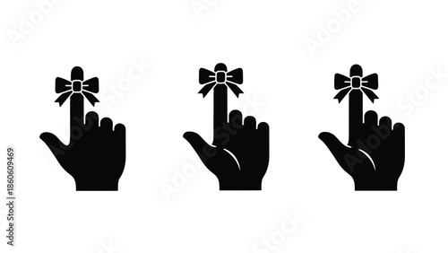 Three hands pointing up towards gift bows a symbol of celebration