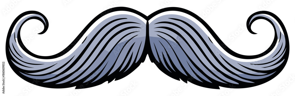 Fototapeta premium Majestic Cartoon Moustache Icon, Detailed Illustration of Elegant Facial Hair, Vector Graphic of Classy Mustache