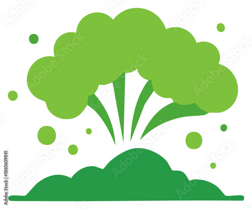 Abstract graphic illustration of exploding green shape with circles