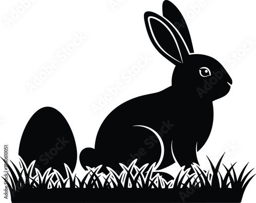 Easter bunny with basket isolated on white background, Vector, illustration