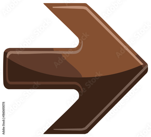 A glossy brown three dimensional arrow pointing right with a modern design element illustration