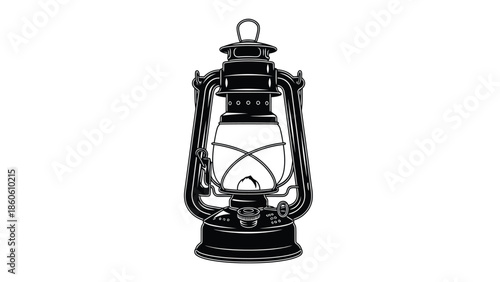 Vintage kerosene lantern with a black and white illustrative style