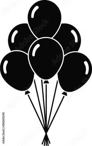 Bundle of black balloons isolated on white background, Vector, illustration