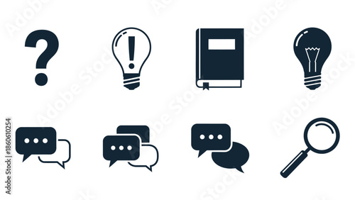 Collection of glyphs depicting ideas questions and knowledge exploration