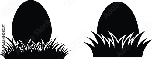 Two eggs in grass isolated on white background, Vector, illustration