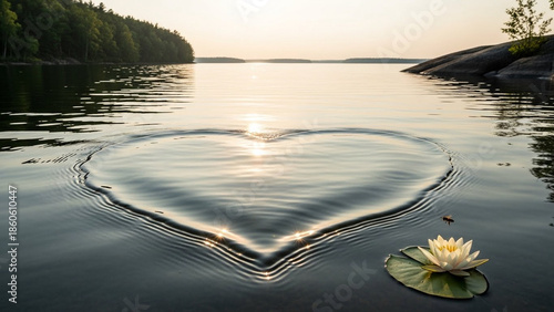 Lake water forming a heart shape from gentle ripples, conservation symbolism.