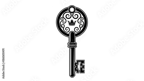 An ornate antique skeleton key with a star and swirls