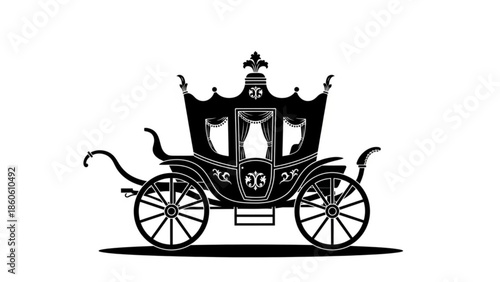 Elegant black horse drawn carriage with crown on top
