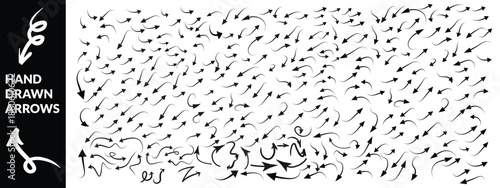 Various black brush drawn curved arrows. Collection doodle marker thick arrows in different directions. Grunge rough direction shape for design. Vector brush strokes, Red pencil arrow doodles. arrow 