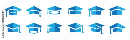 Graduation cap icon vector. 3d blue color style graduation cap.  Education and academic symbols for school, learning, and success themes Vector Illustration