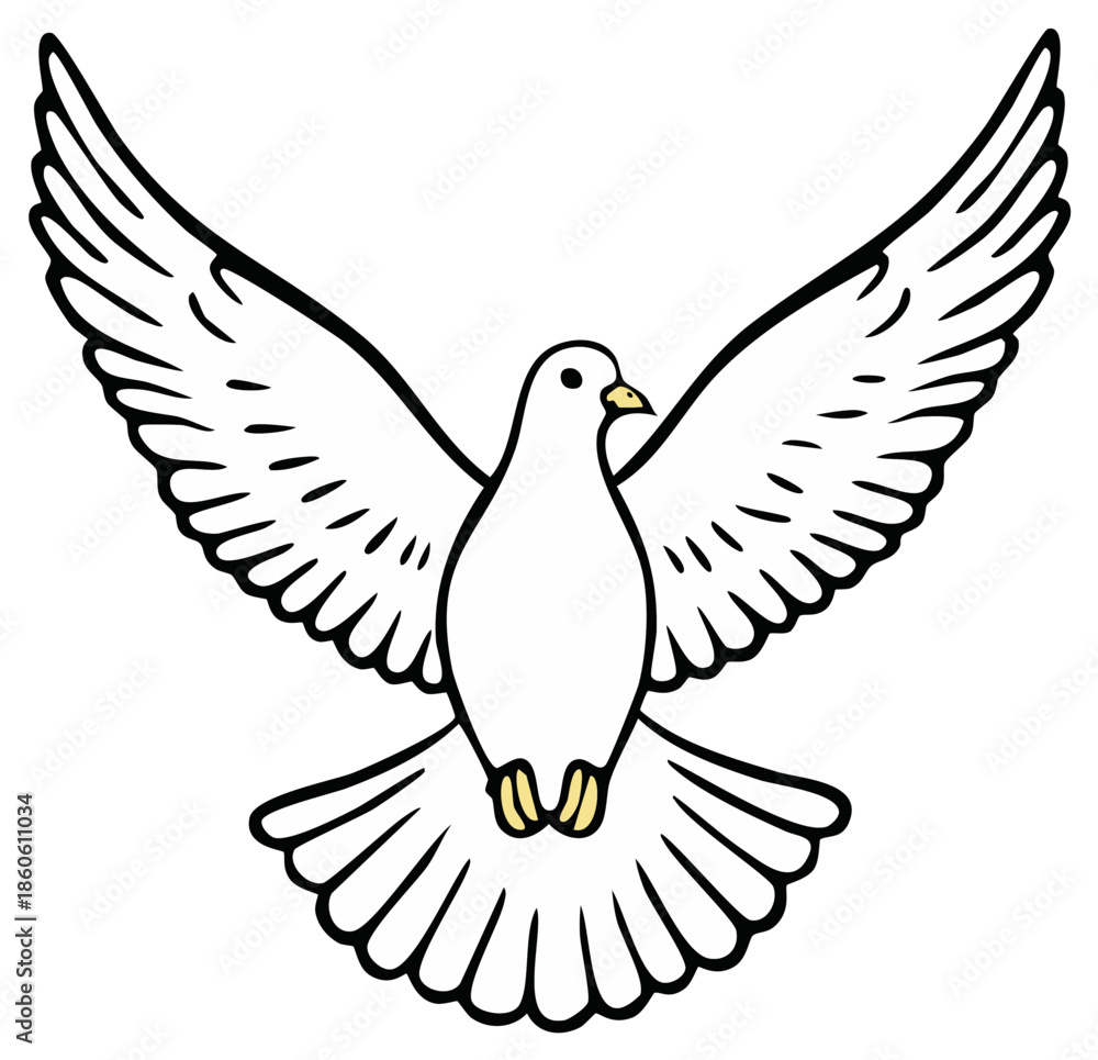Obraz premium Cartoon illustration of a white dove with outstretched wings, symbol of peace and freedom