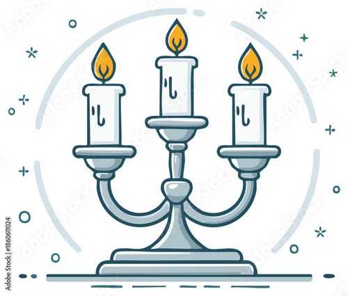 Cartoon Candelabra with Burning Candles, Illustration