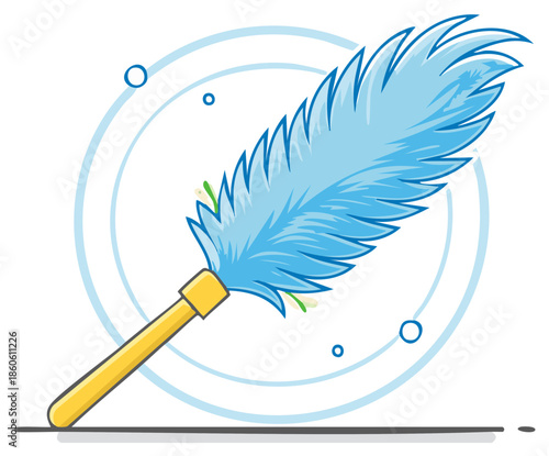 Cartoon Feather Duster Tool Illustration for Cleaning with Blue Fibers