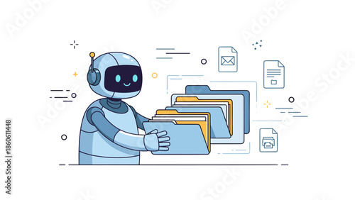 Friendly robot organizing digital files