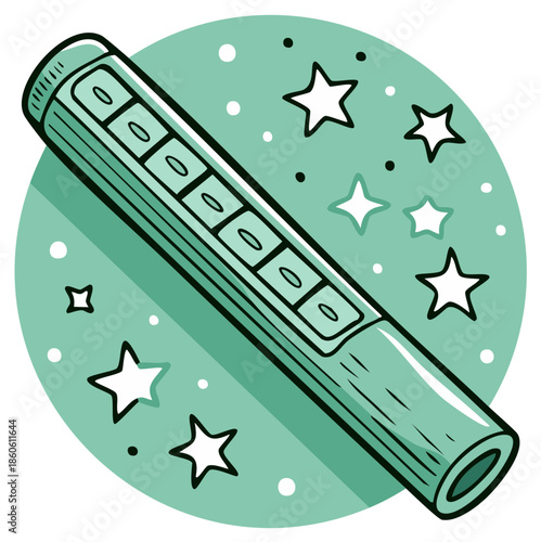 Cartoon Harmonica with Stars and Sparkles Musical Concept Illustration