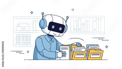 Robot organizing files in office setting