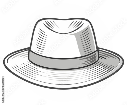 Vintage Fedora Hat Illustration with Band, Isolated on White