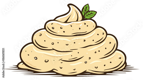 Creamy swirl dessert with mint, hand-drawn food illustration