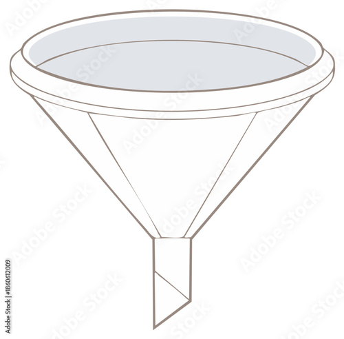 Clean minimal line art illustration of a generic funnel shape tool for pouring or filtering liquids