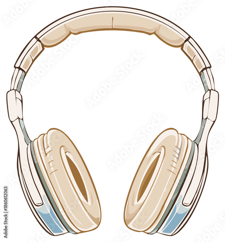 Modern beige over ear headphones cartoon vector illustration