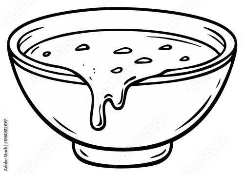 A simple line drawing of a bowl overflowing with a thick liquid spilling over the side