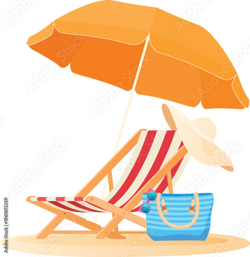 beach chair and umbrella