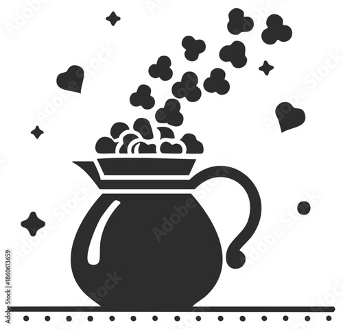Magic Pot Overflowing with a Love Potion of Hearts and Sparkles Vector Icon
