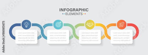 Business data visualization. 4 options or steps. Can be used for process diagram, workflow layout, info graph, annual report, flow chart. Vector Illustration