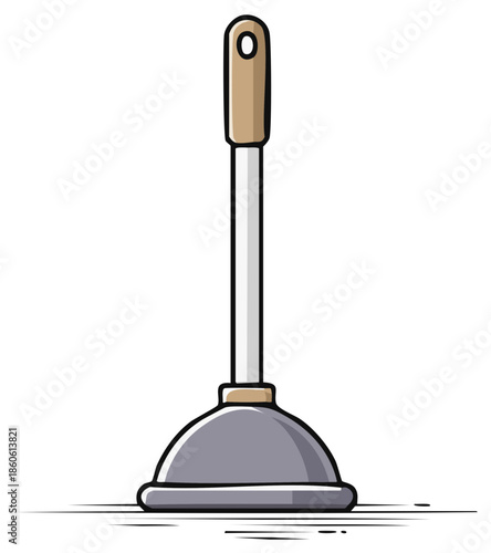 Cartoon illustration of a gray and brown plunger