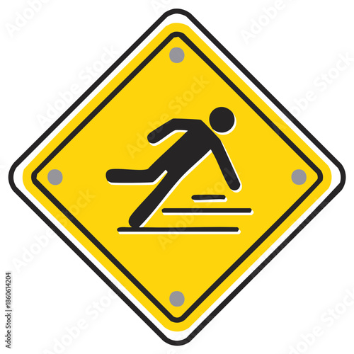 Cautionary Yellow Diamond Sign Depicting a Person Slipping on a Wet or Icy Surface