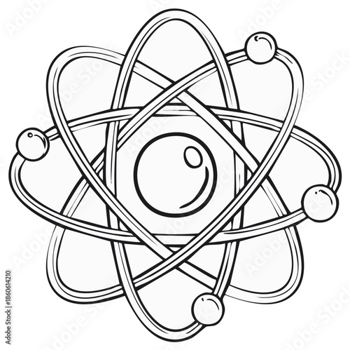 Atom Sketch: Schematic Illustration of Atomic Structure with Orbiting Electrons, Nucleus, and Scientific Representation for Educational Resources