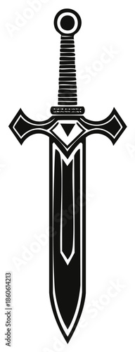 Ornate medieval fantasy broadsword vector illustration graphic for an icon or logo