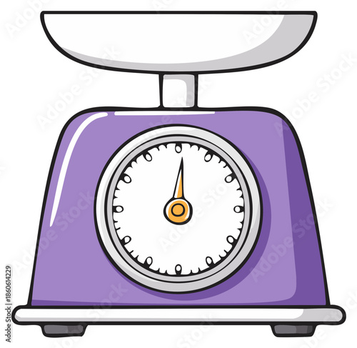 Cartoon style purple kitchen scale for accurate weight measurement illustration