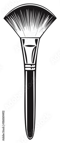 Stylized black and white fan makeup brush illustration for beauty application