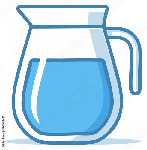 Simple cartoon illustration of a glass pitcher filled with fresh blue water