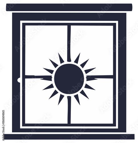 Stylized Sun Shining Through a Window Frame, Creating a Simple Graphic Silhouette and Atmospheric Lighting Effect