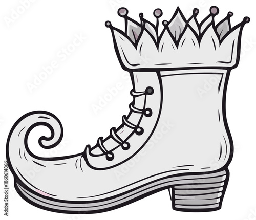 Whimsical Queen Elf Boot with a Crown Creative Vector Cartoon Graphic Element